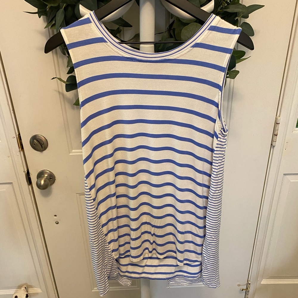 Tribal Blue & White Contrasting Stripe Soft Sleeveless Top S Oversized